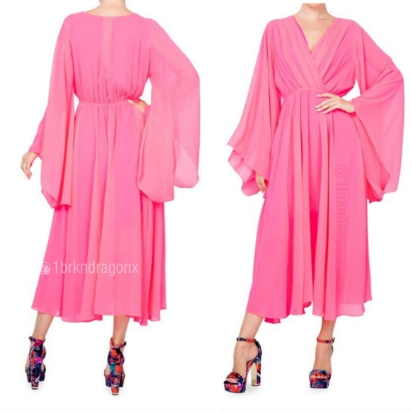NWT Pink Maxi Wrap Dress Tea Dress Sunset Long Sleeve Spring Dress - Picture 4 of 6